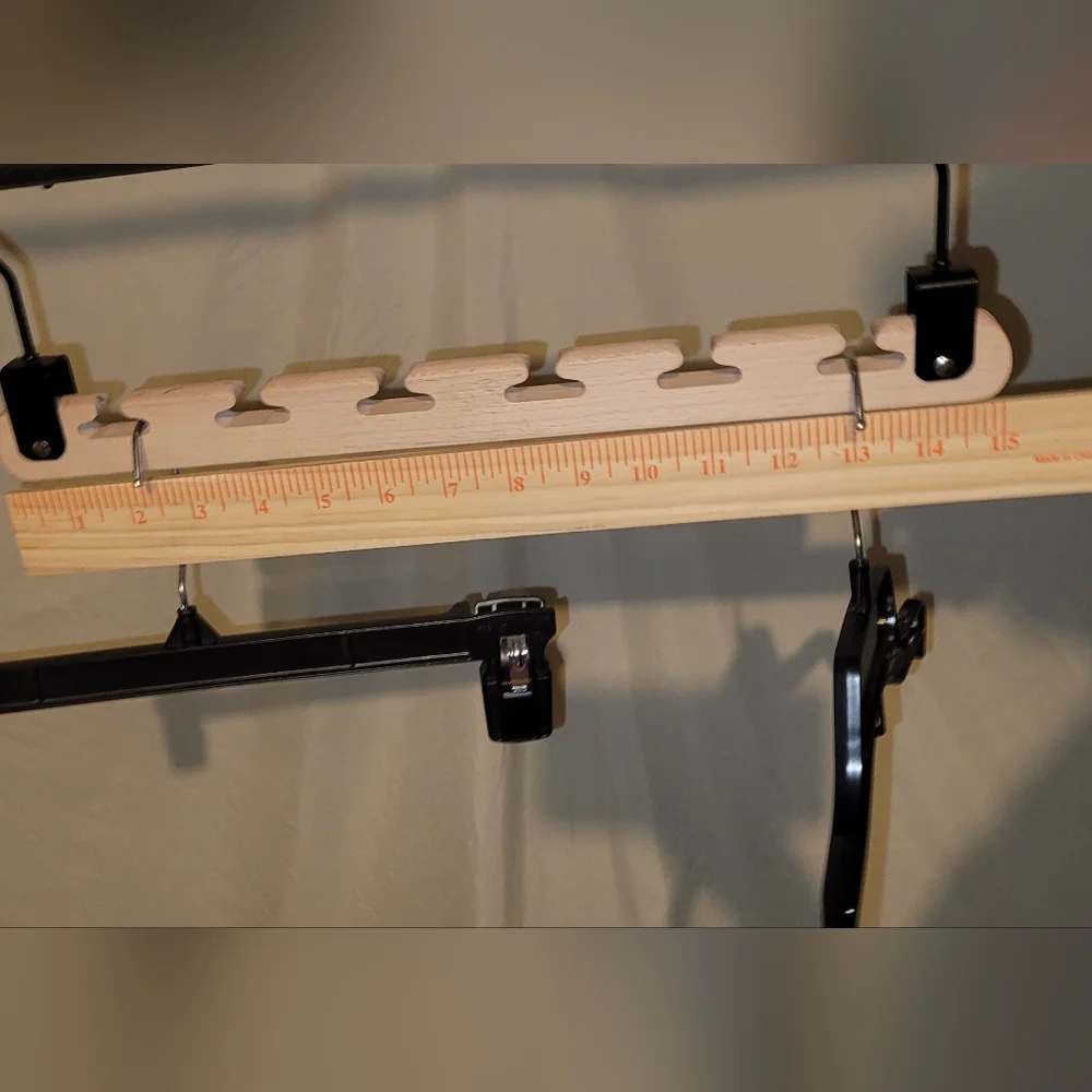 Natural Wood Space Saver Rack Hanger with Black Hooks, For Hangers Or Ties